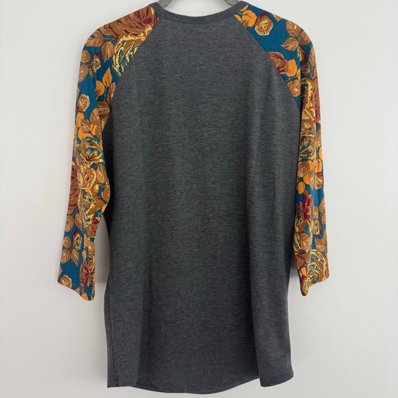 Lularoe Randy Top in a Floral Print/Heathered Grey - Picture 5 of 6